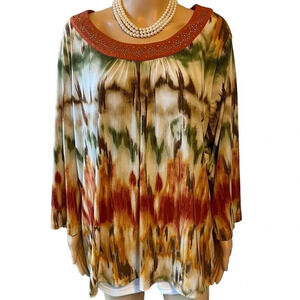 Alfred Dunner Casual Boho Multicolor Summer Beach Top Women Plus Sze 2X